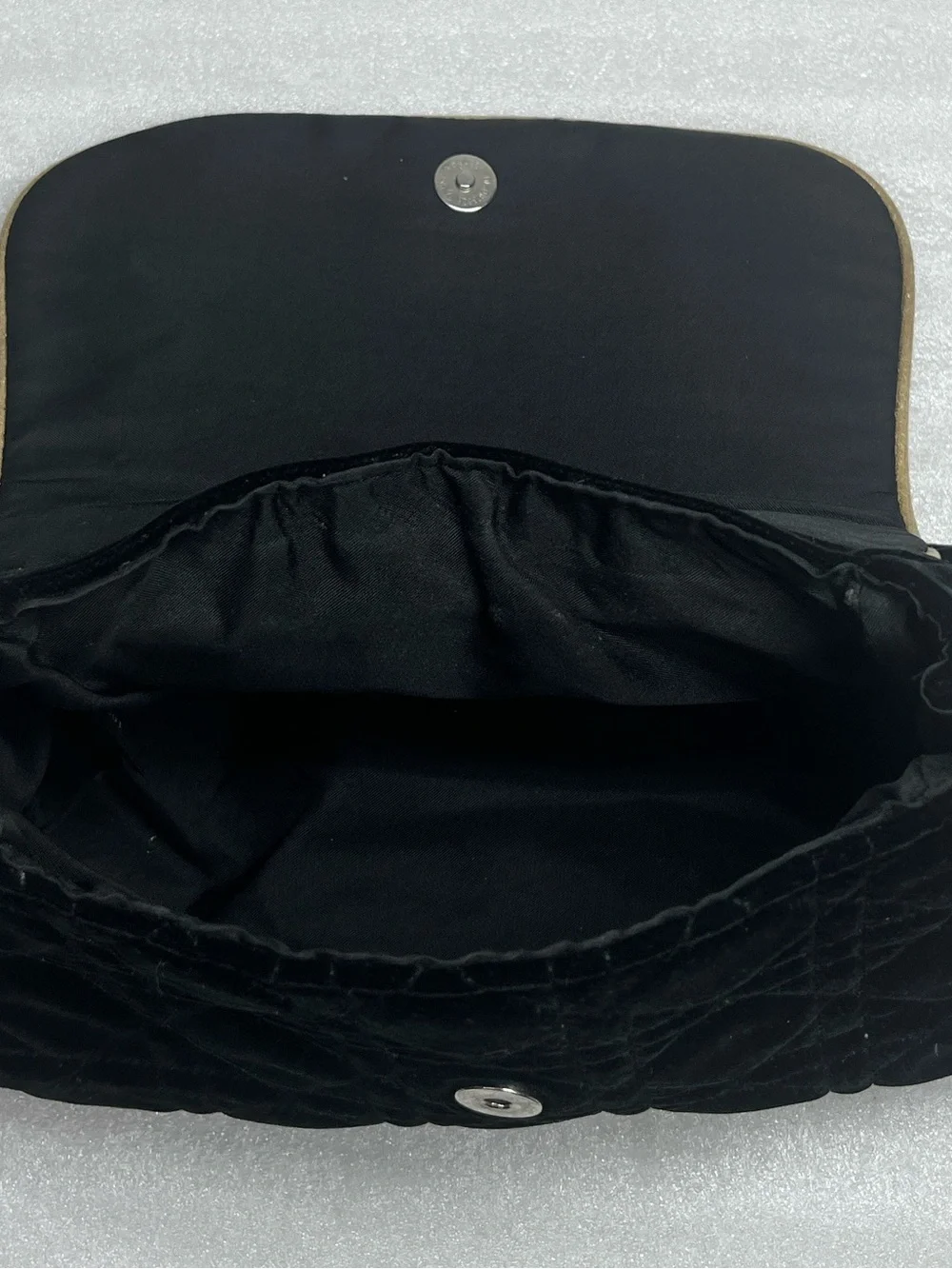 Dior Parfumes Black Velvet Quilted Clutch w/ Metallic Gold Pipe Trim